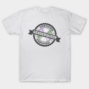 Certified Genderqueer Pride Seal of Approval with Pride Flag Background T-Shirt